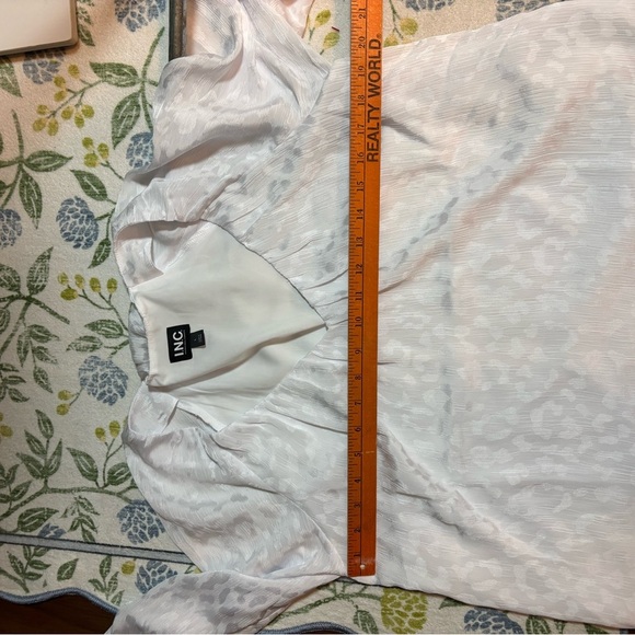 INC International Concepts Cream Ruffled Blouse V Neck - Picture 5 of 6